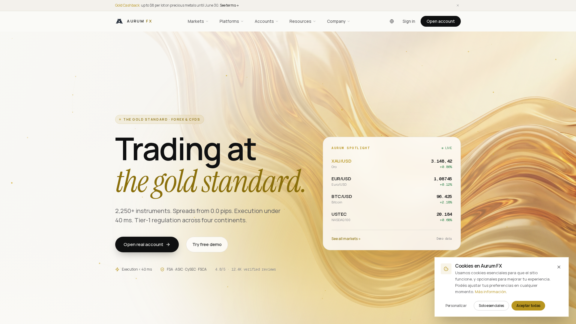 Screenshot of theaurumfx.com