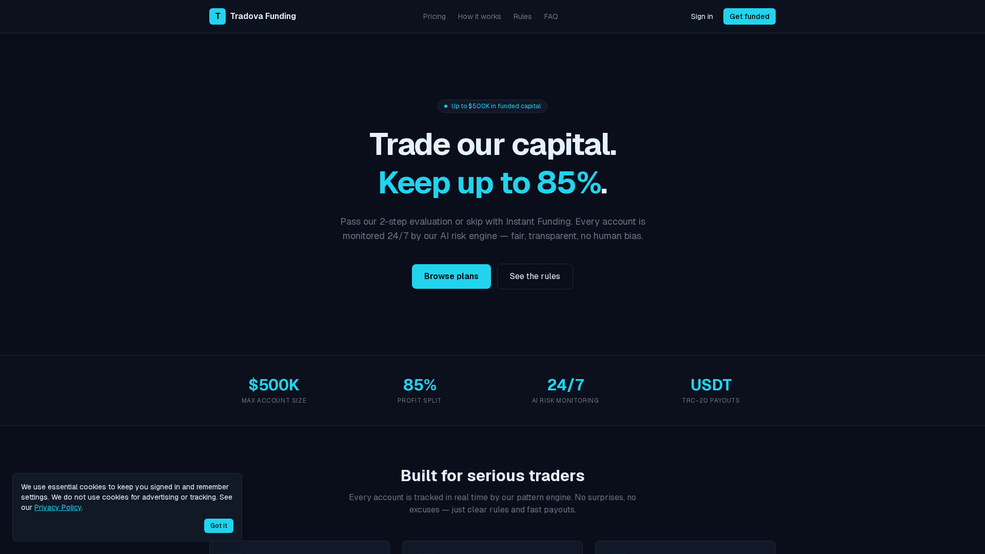 Screenshot of tradovafunding.com