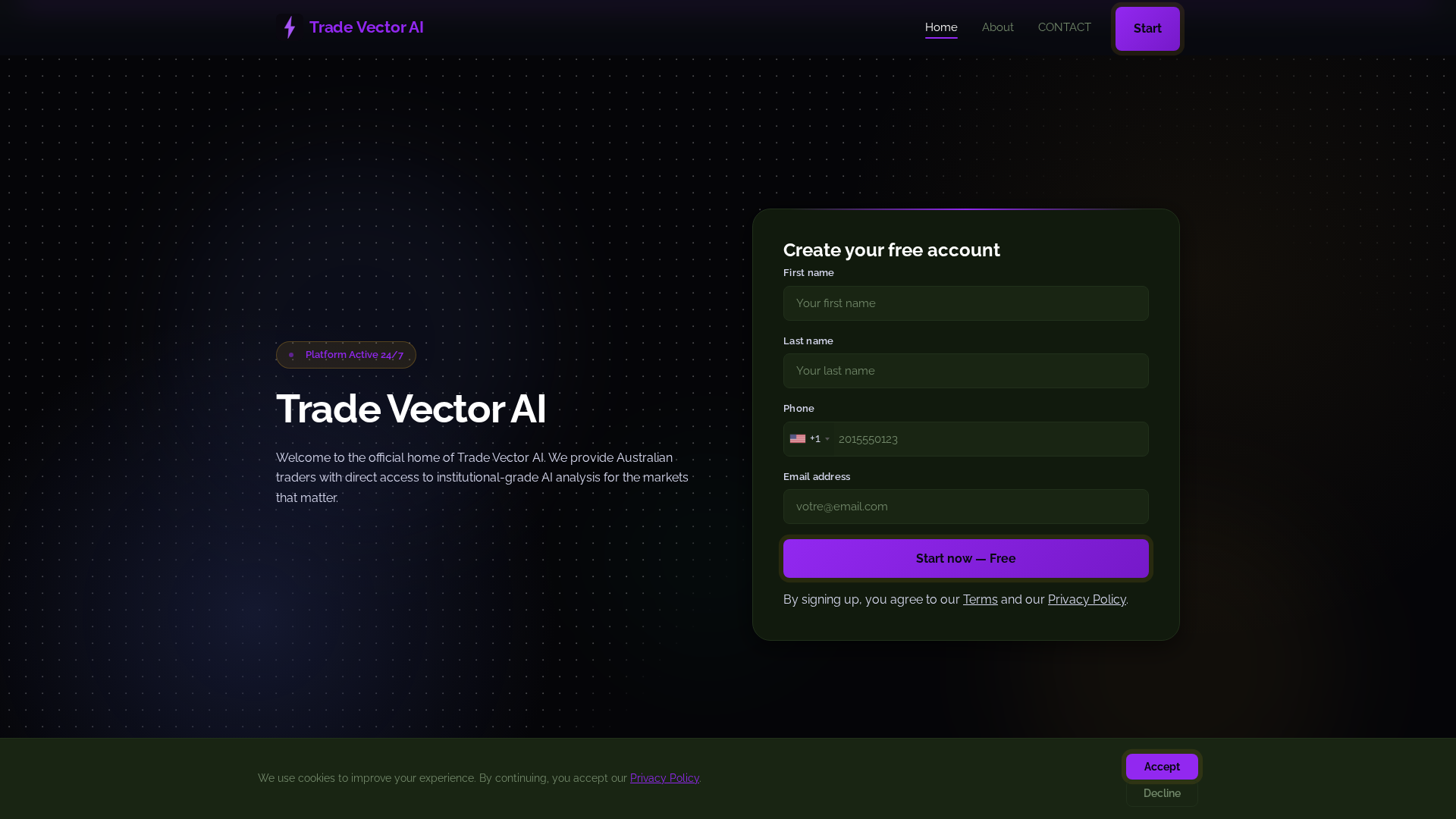 Screenshot of tradevectorai.info