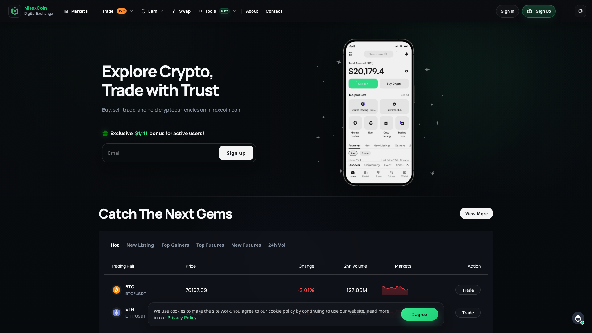 Screenshot of mirexcoin.com