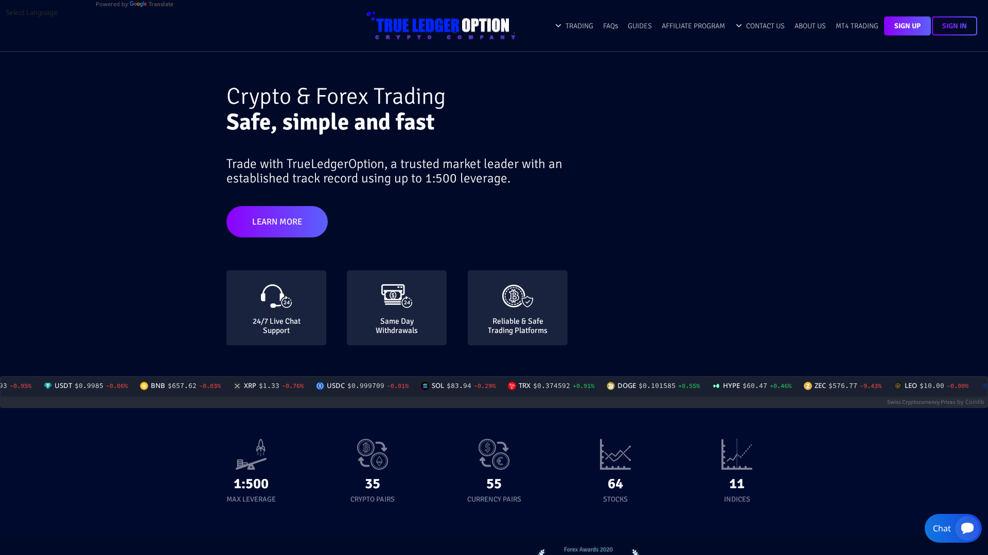 Screenshot of trueledgeroption.com