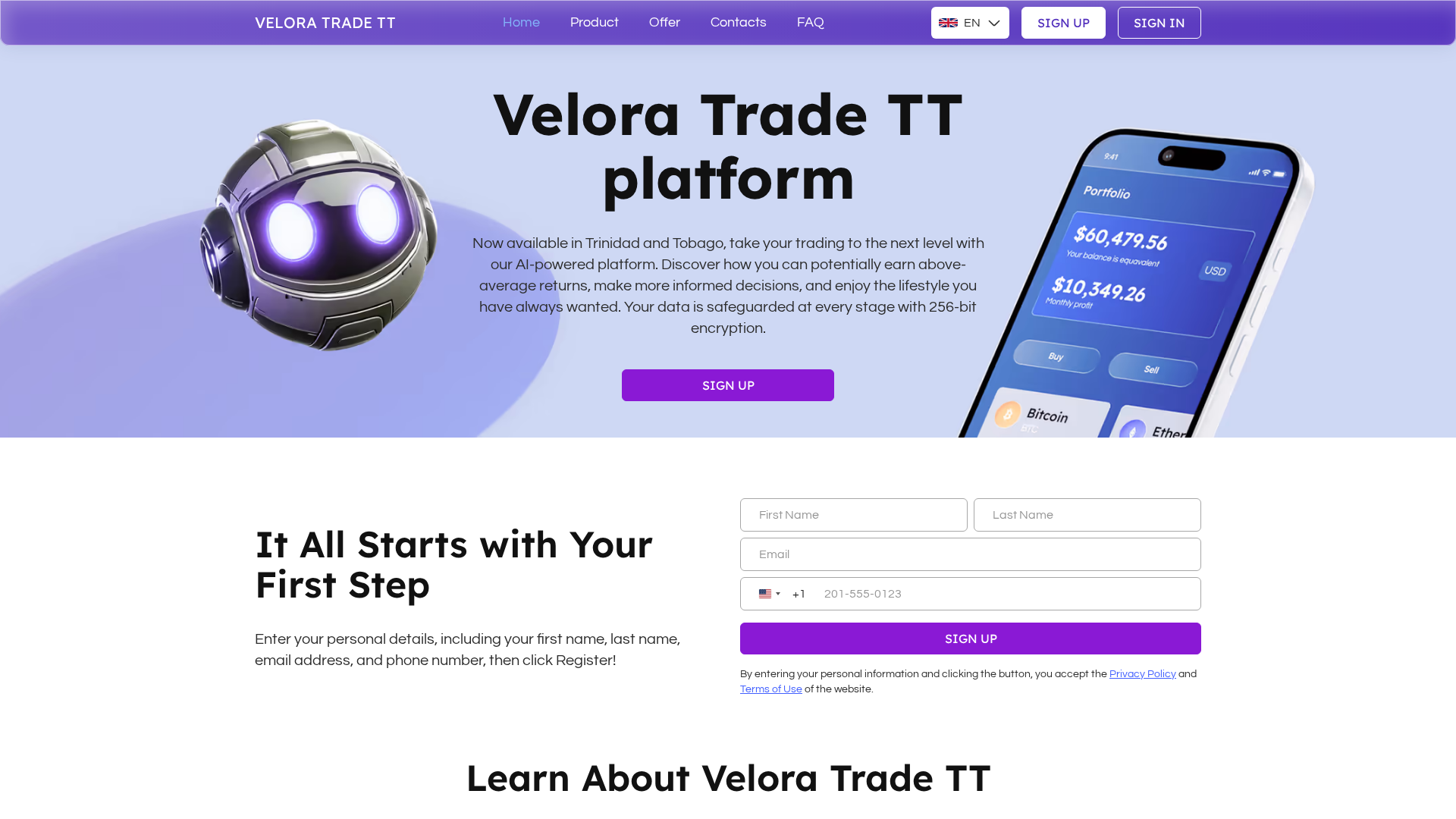 Screenshot of velora-trade-tt.com