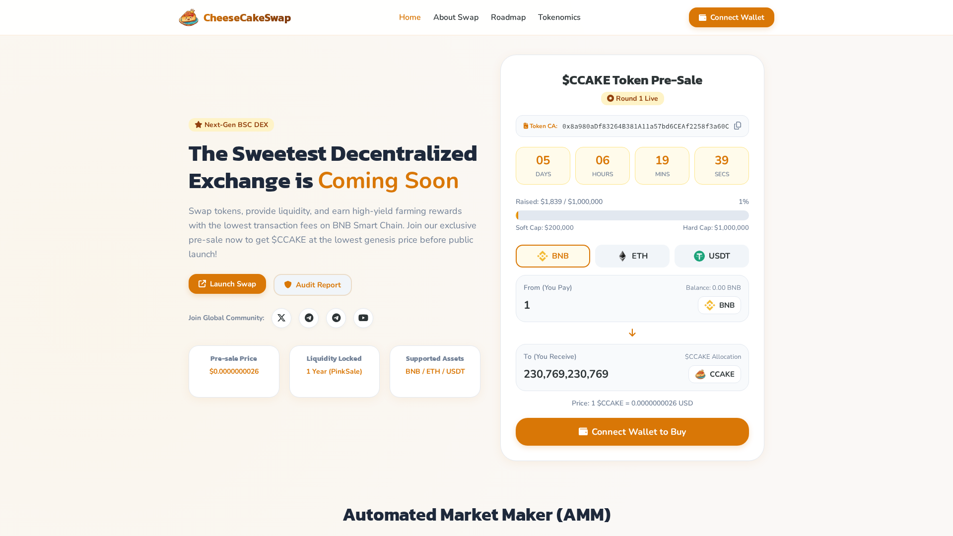 Screenshot of cheesecakeswap.finance