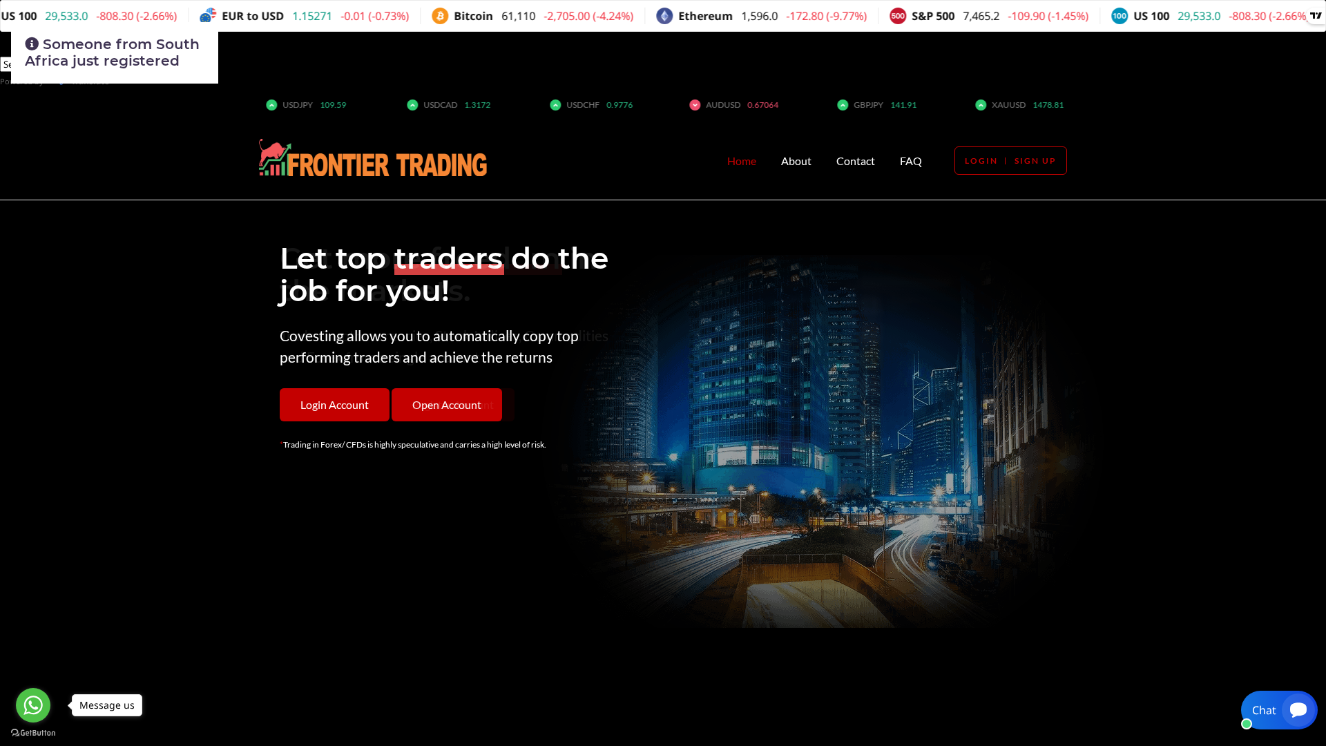 Screenshot of frontiertrading.live