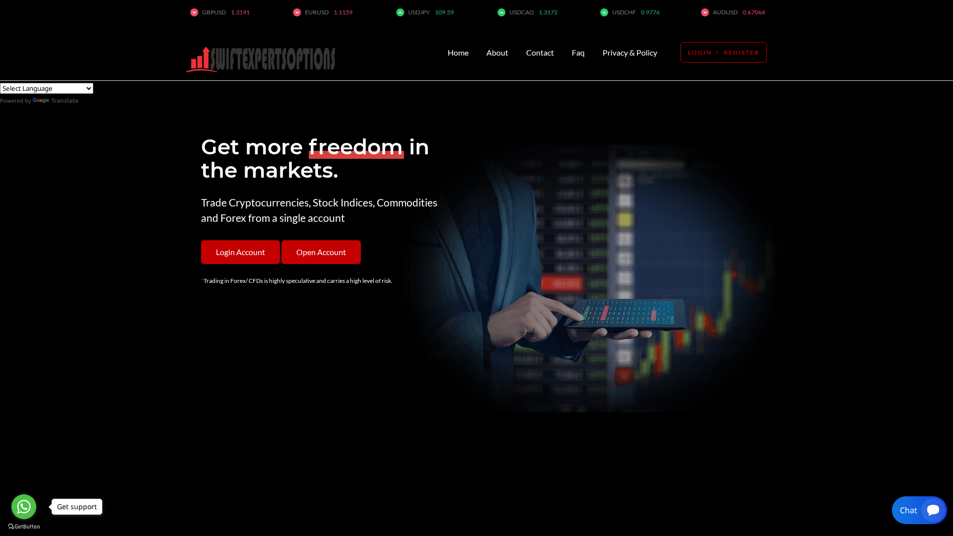 Screenshot of swiftexpertsoptions.com