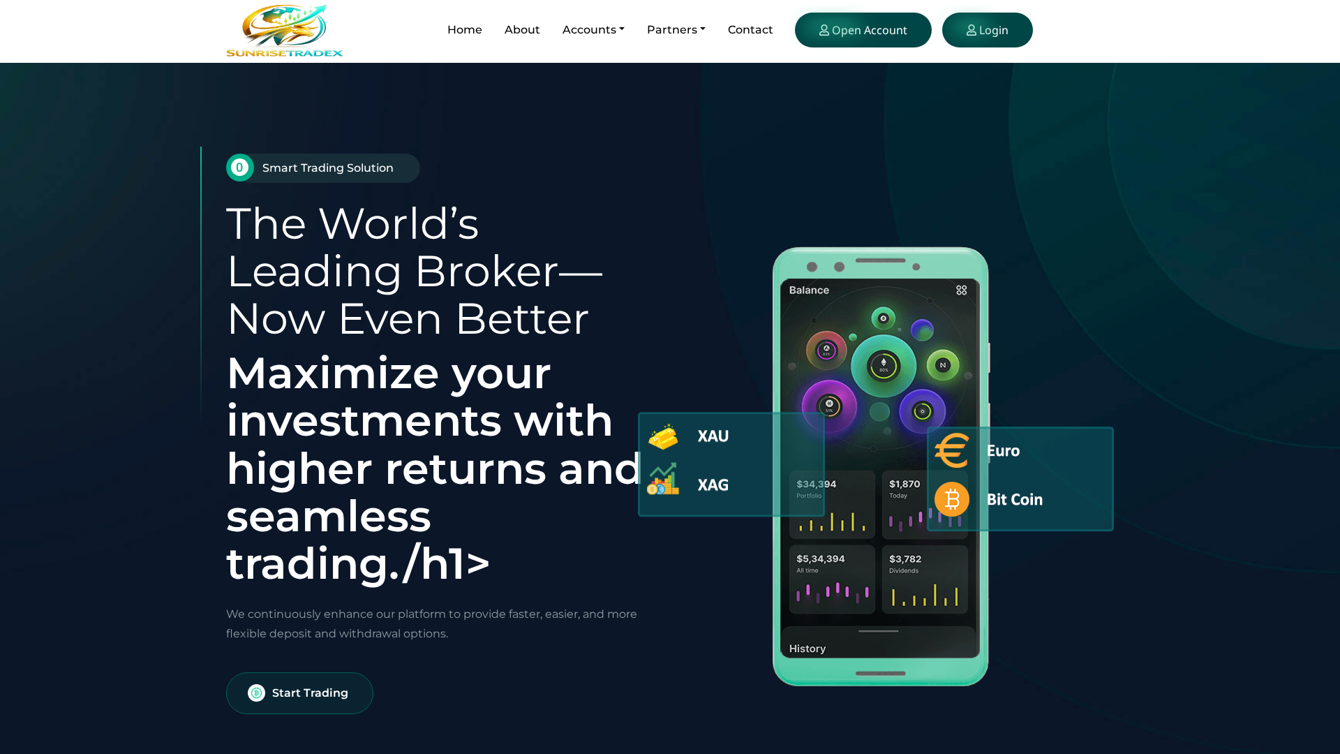 Screenshot of sunrisetradex.live