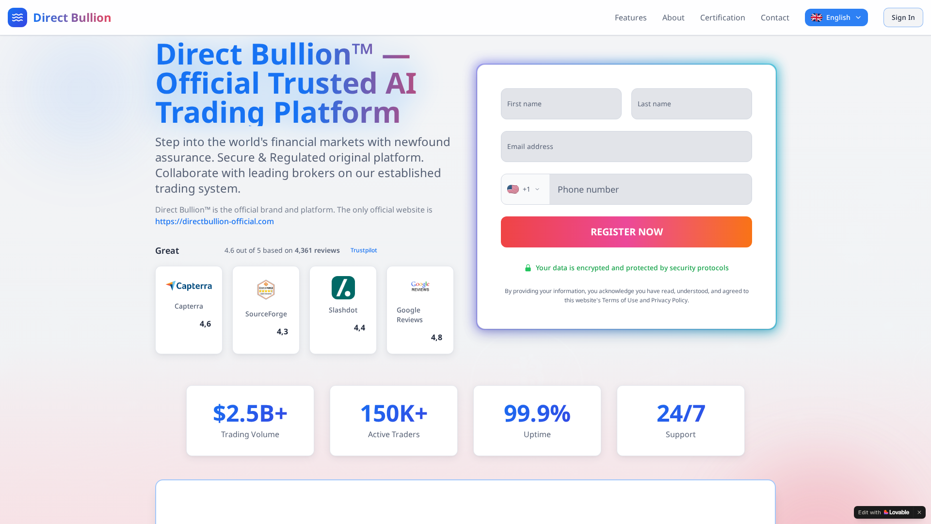 Screenshot of directbullion-official.com