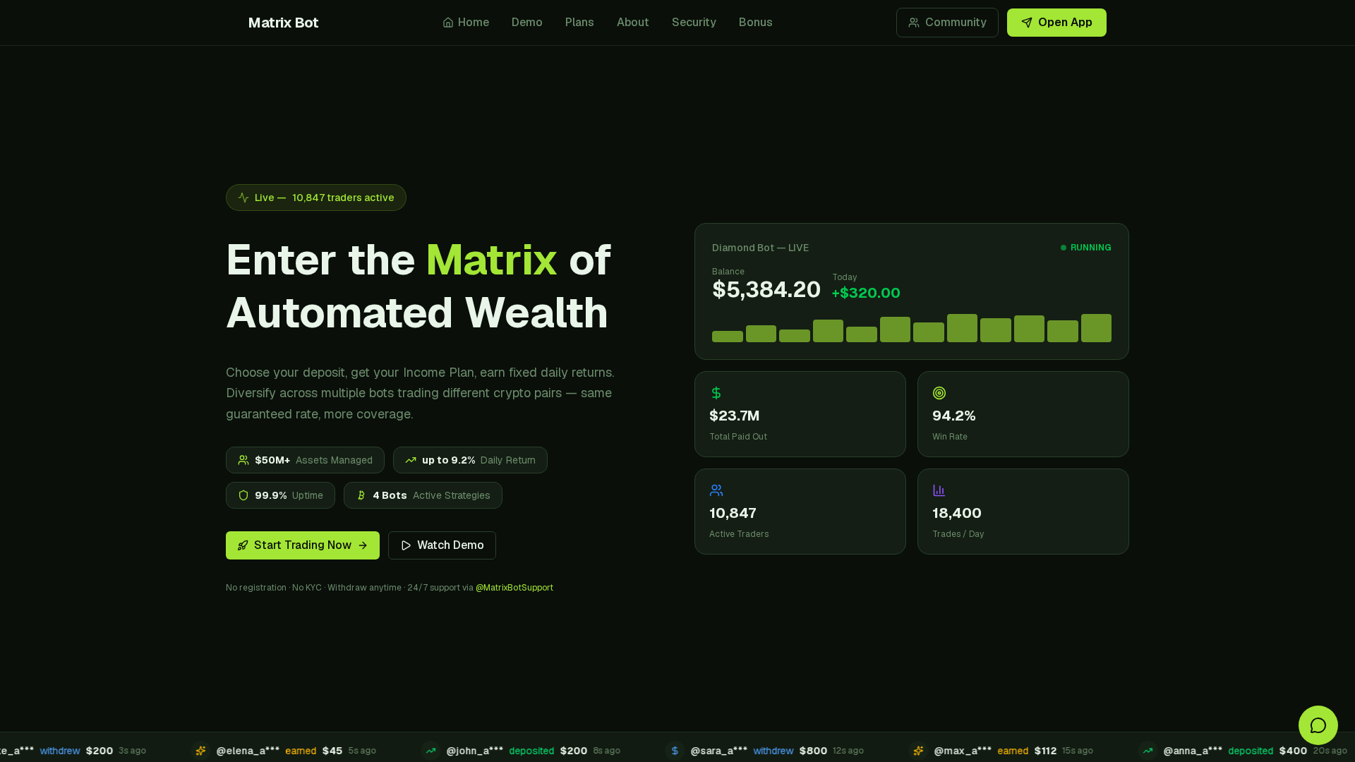 Screenshot of matrixbot.us