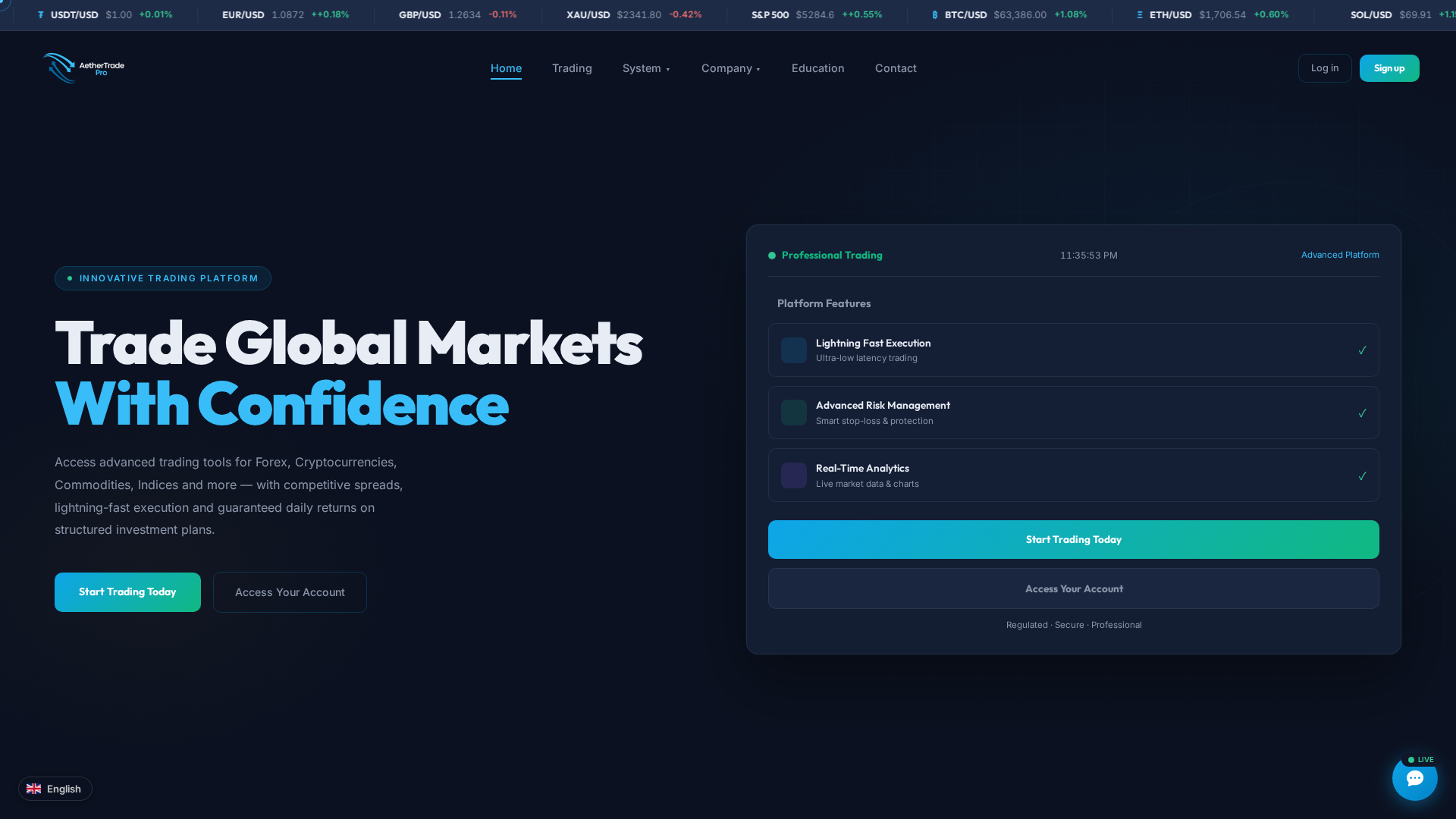 Screenshot of aethertradepro.trade