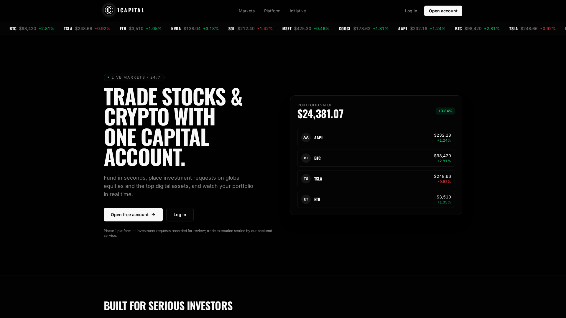 Screenshot of onecapital.exchange