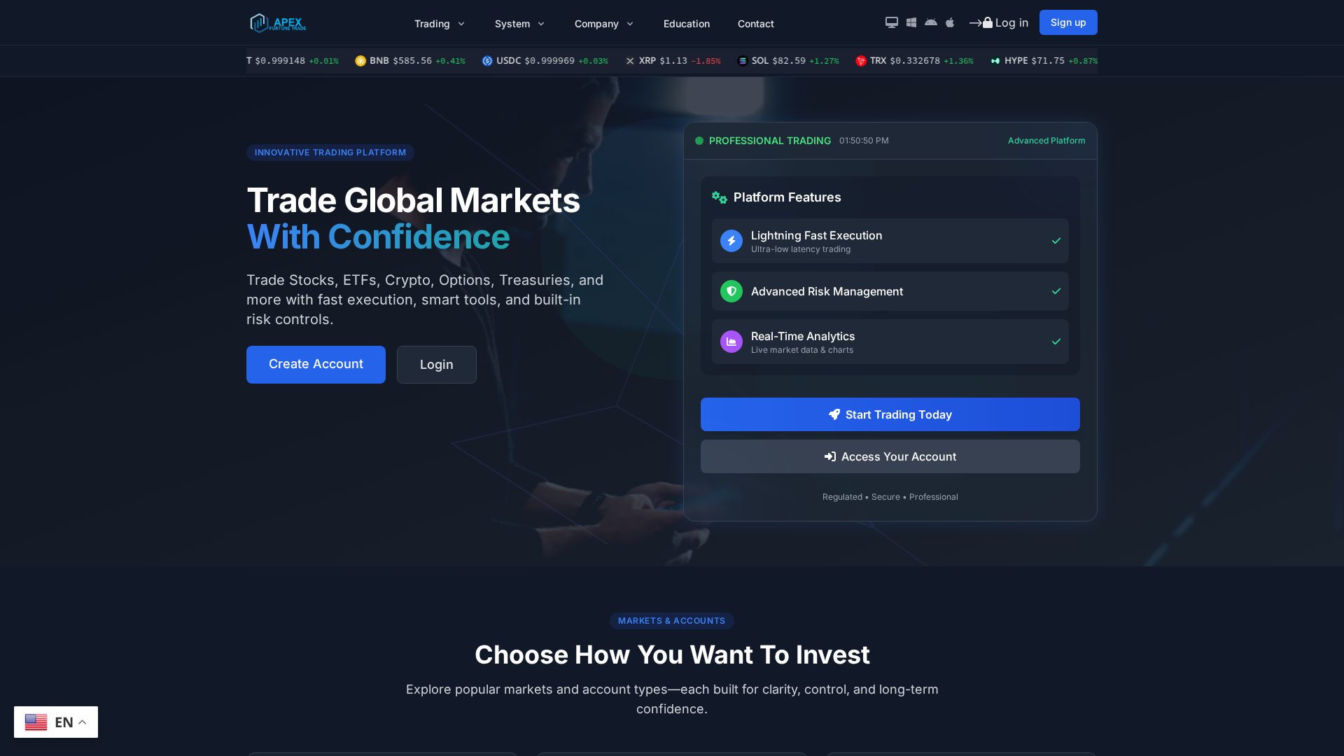 Screenshot of apexfortunetrade.com