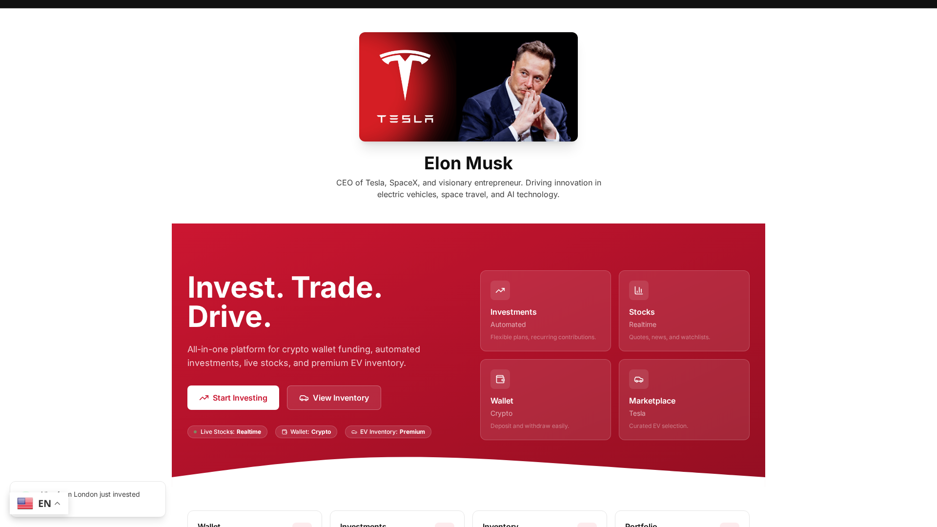 Screenshot of teslastocktrading.live
