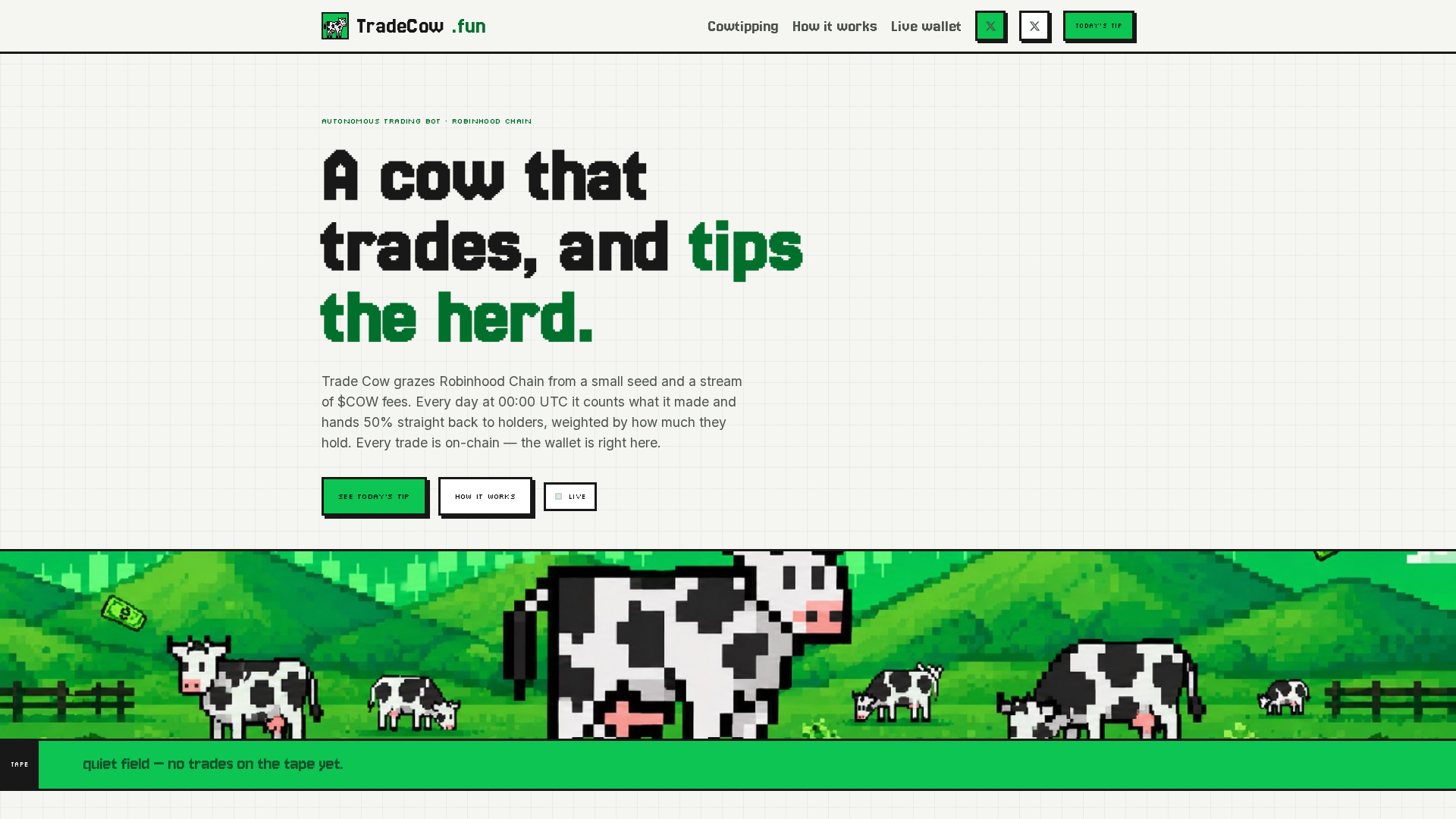 Screenshot of tradecow.fun
