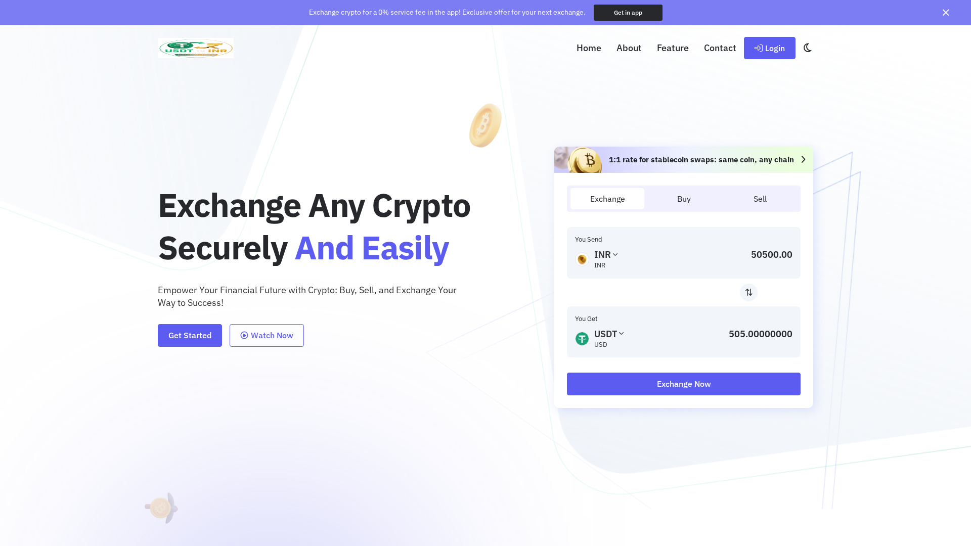 Screenshot of usdt2inr.online