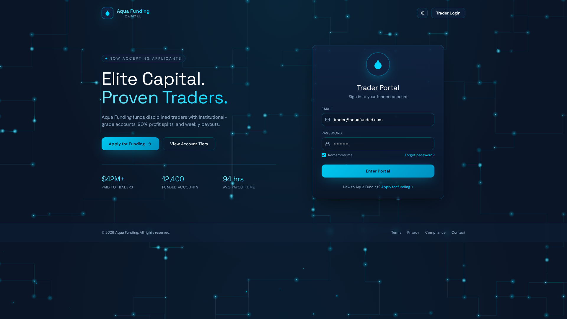 Screenshot of aquafunding.app