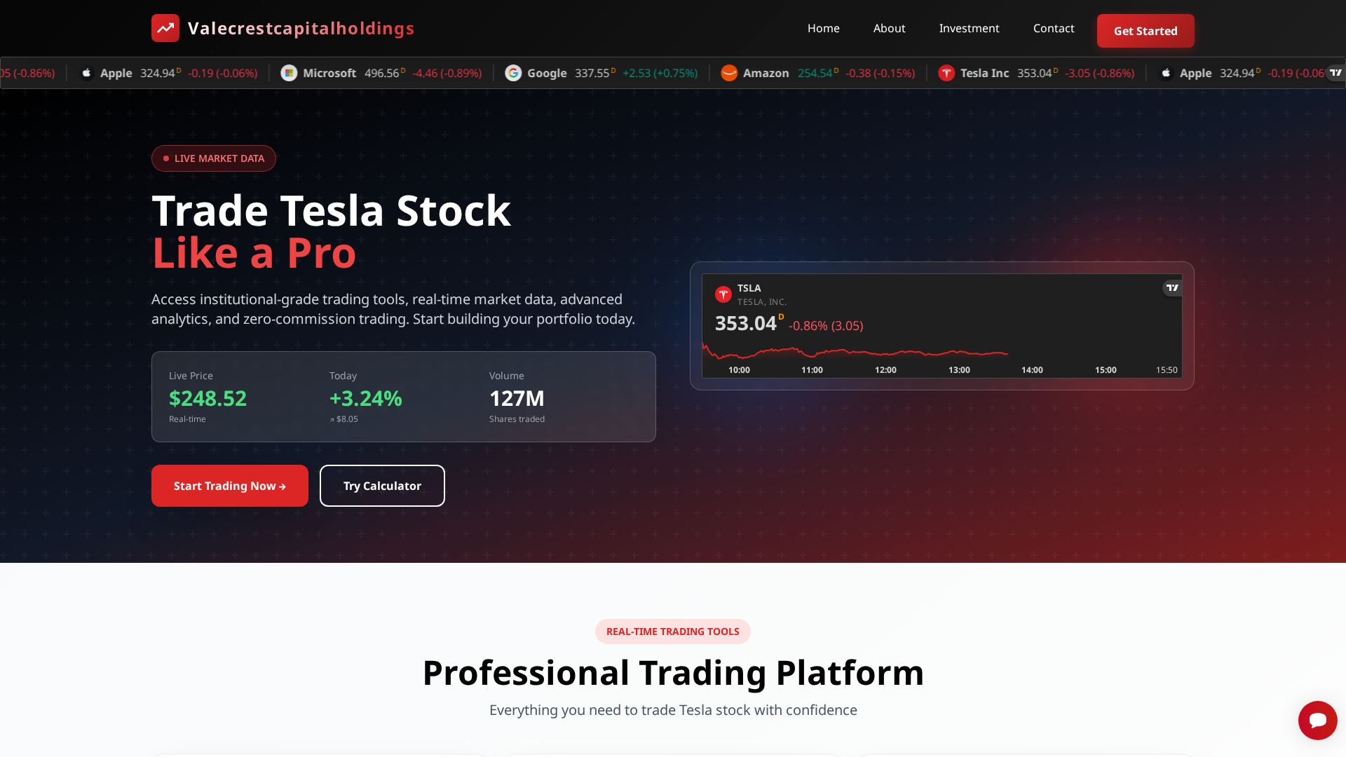 Screenshot of valecrestcapitalholdings.com