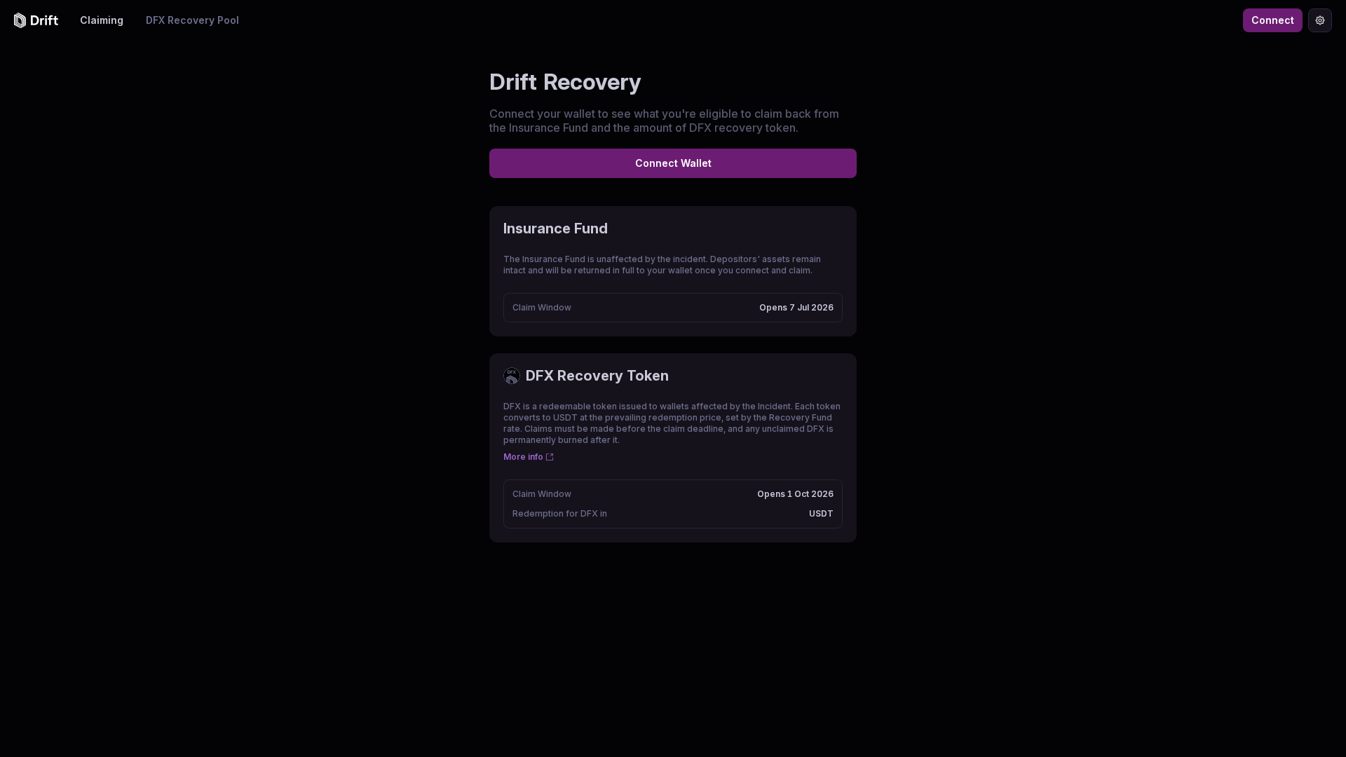 Screenshot of recovery-drift.trade
