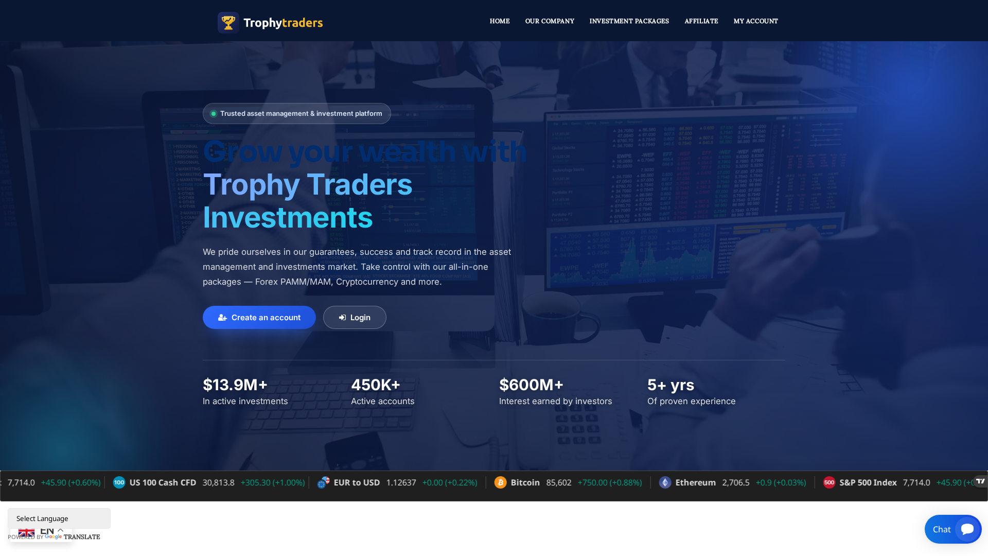 Screenshot of trophytraders.com