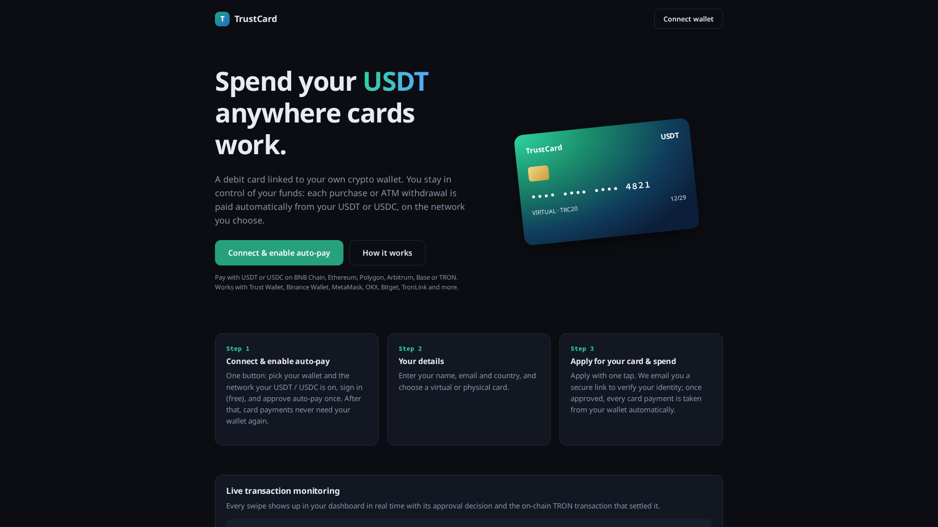 Screenshot of trust-debit-card.com