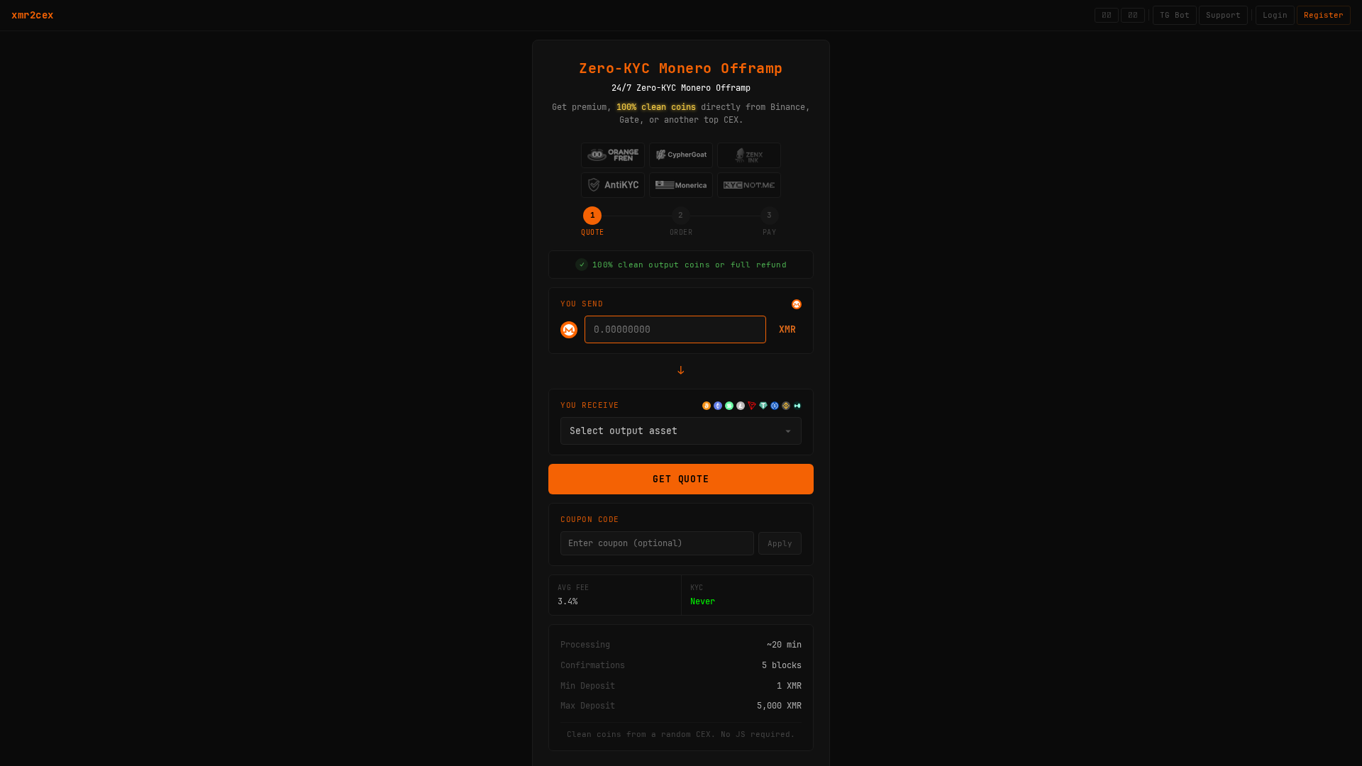 Screenshot of xmr2cex.co